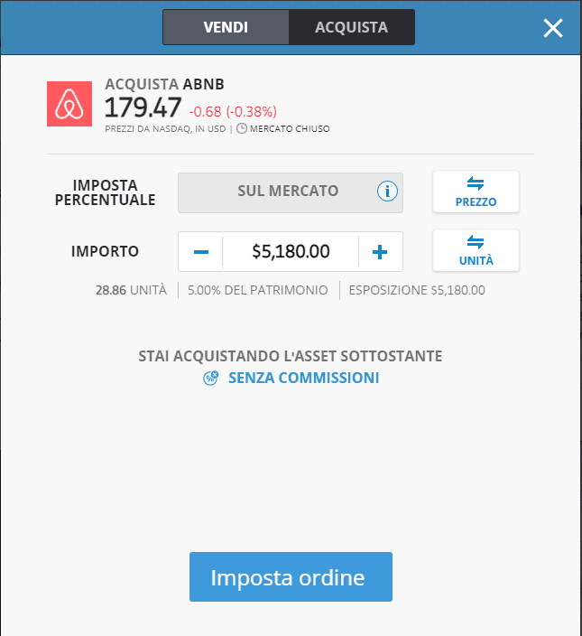 comprare azioni airbnb con etoro come fare