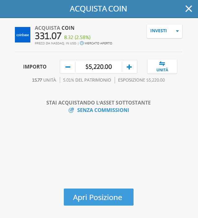 come acquistare azioni coinbase su etoro senza pagare commissioni