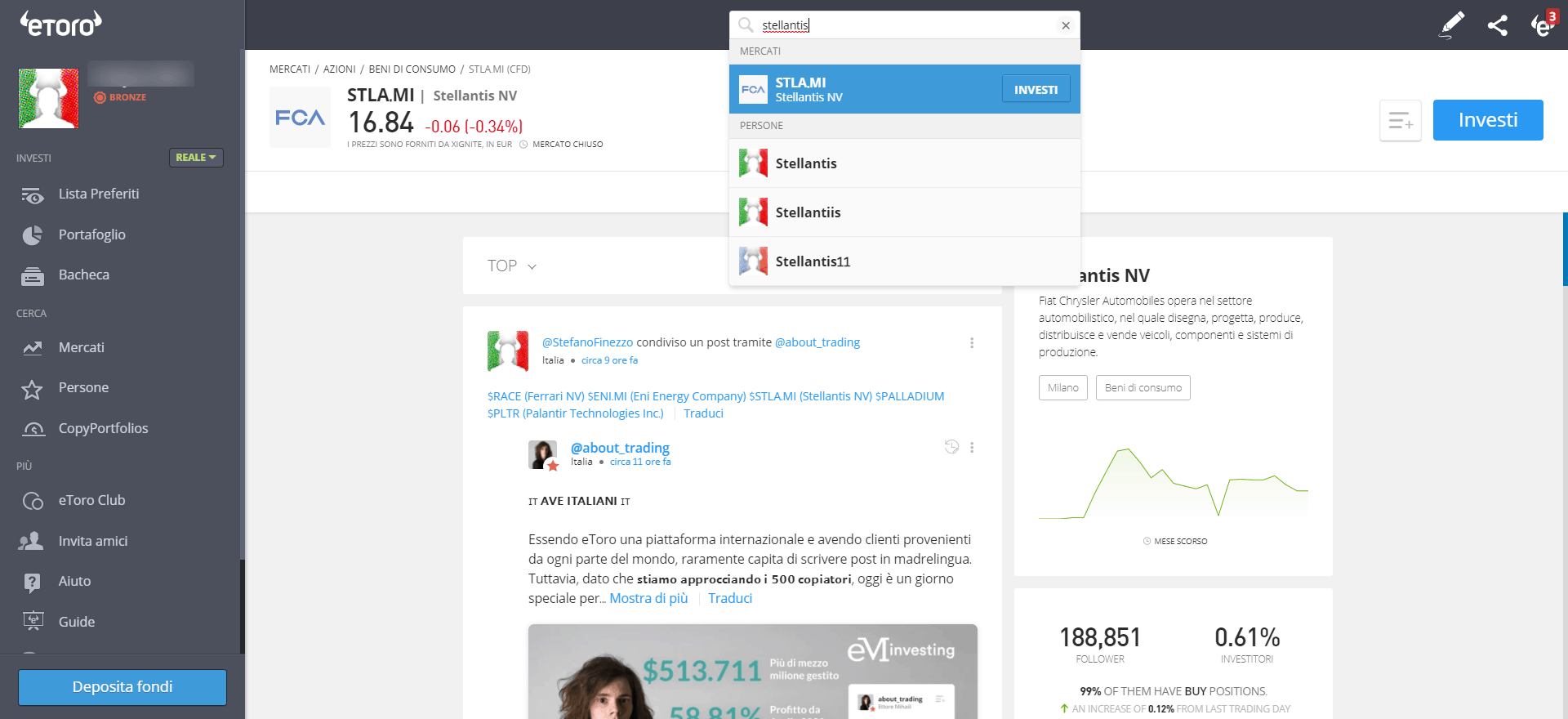 come investire sulle azioni stellantis usando etoro senza pagare commissioni