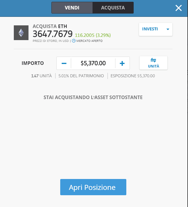 tutorial per investire su Ethereum usando eToro