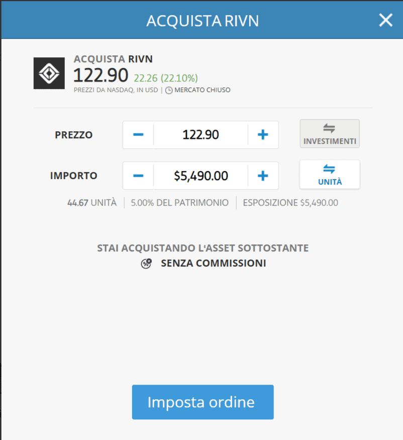 procedura per l'acquisto di azioni rivian